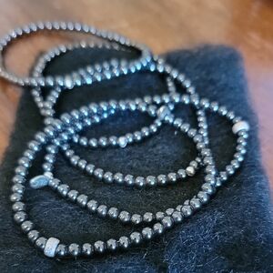 Set Of 5 Size 7 Hematite Black Beaded Bracelet Set